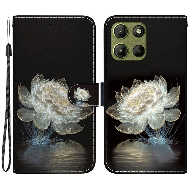 For Motorola Moto G15 4G Wallet Phone Case Anti-Drop Leather Flip Cover Pattern Printing - Crystal Peony