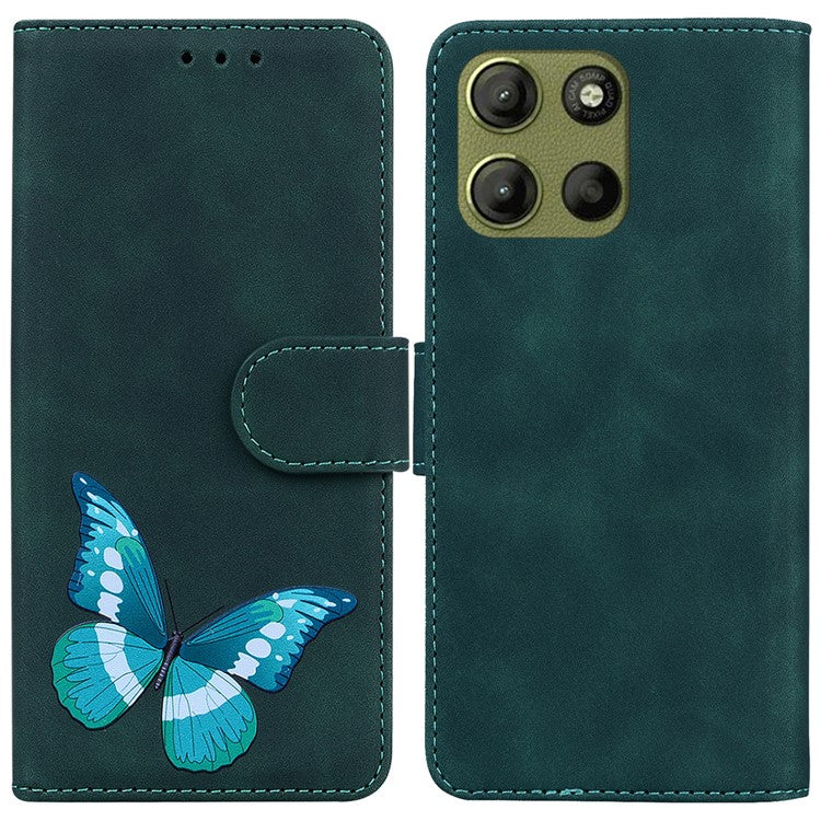 For Motorola Moto G15 4G Stand Case PU Leather Phone Cover Butterfly Printed - Green