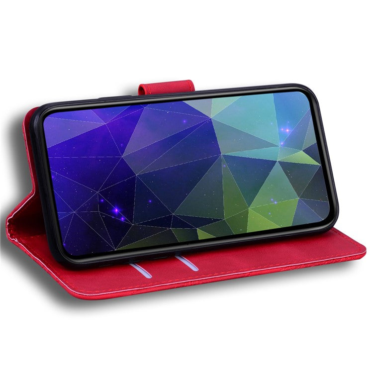 For Motorola Moto G15 4G Stand Case PU Leather Phone Cover Butterfly Printed - Red