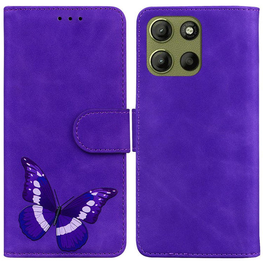 For Motorola Moto G15 4G Stand Case PU Leather Phone Cover Butterfly Printed - Purple