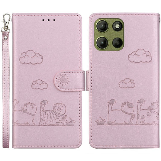 For Motorola Moto G15 4G Case RFID Blocking Kitten Pattern TPU+PU Leather Phone Cover - Pink