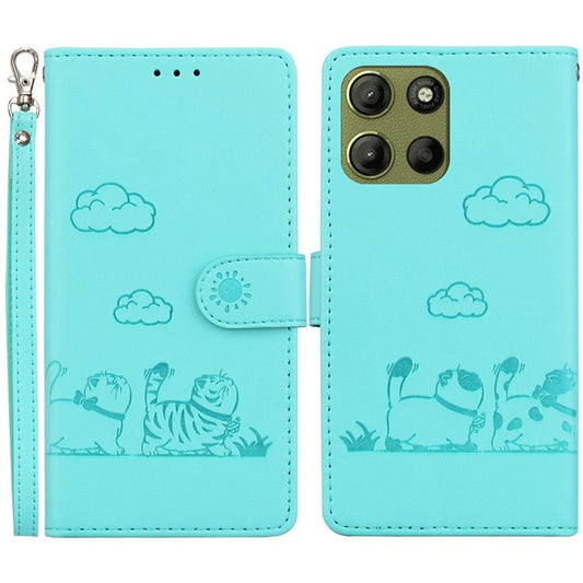 For Motorola Moto G15 4G Case RFID Blocking Kitten Pattern TPU+PU Leather Phone Cover - Green