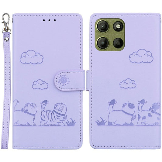 For Motorola Moto G15 4G Case RFID Blocking Kitten Pattern TPU+PU Leather Phone Cover - Purple