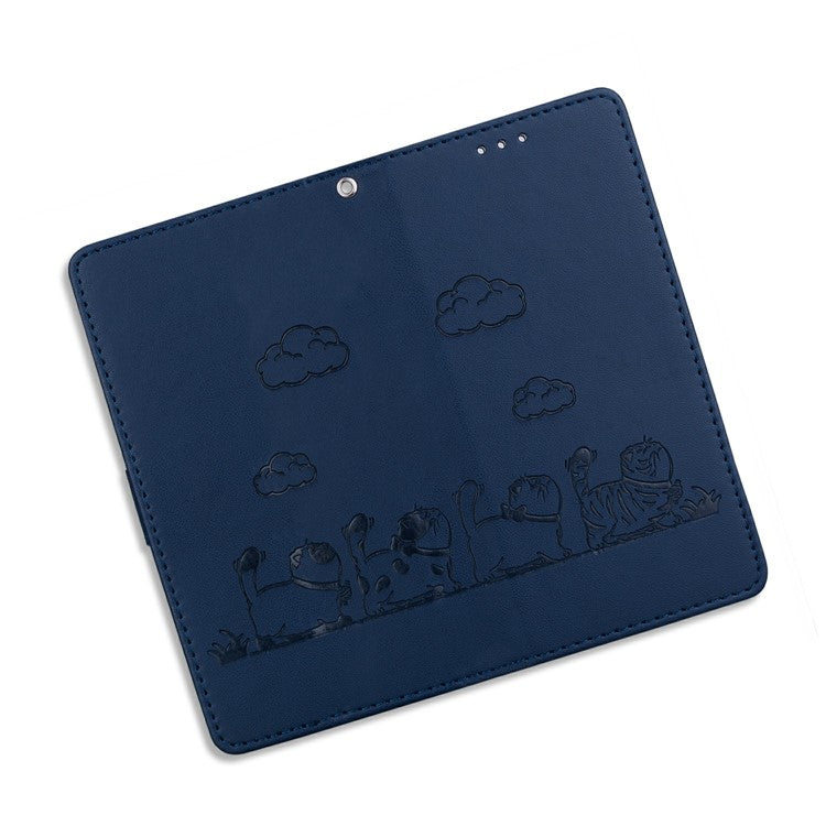 For Motorola Moto G15 4G Case RFID Blocking Kitten Pattern TPU+PU Leather Phone Cover - Blue