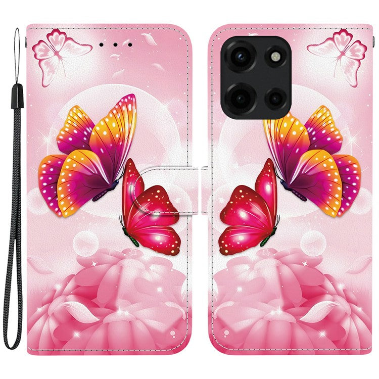 For Motorola Moto G 5G (2025) Case Pattern Printing Anti-Drop Leather Flip Wallet Phone Cover with Lanyard - Pink Butterfly