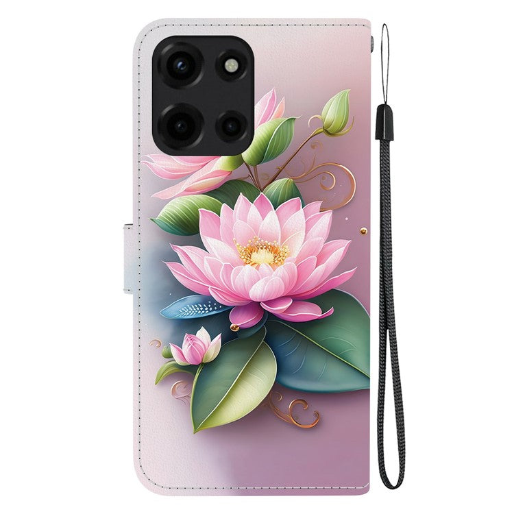For Motorola Moto G 5G (2025) Case Pattern Printing Anti-Drop Leather Flip Wallet Phone Cover with Lanyard - Lotus