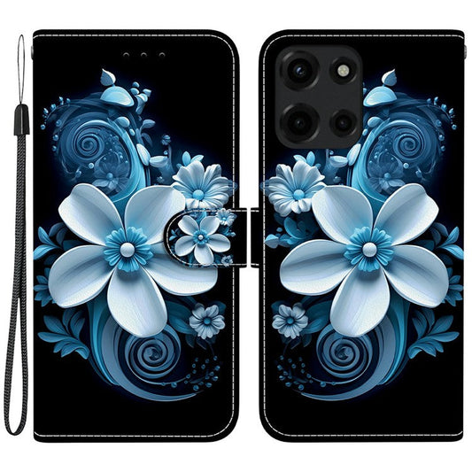 For Motorola Moto G 5G (2025) Case Pattern Printing Anti-Drop Leather Flip Wallet Phone Cover with Lanyard - Black Orchid