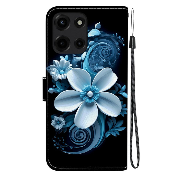 For Motorola Moto G 5G (2025) Case Pattern Printing Anti-Drop Leather Flip Wallet Phone Cover with Lanyard - Black Orchid