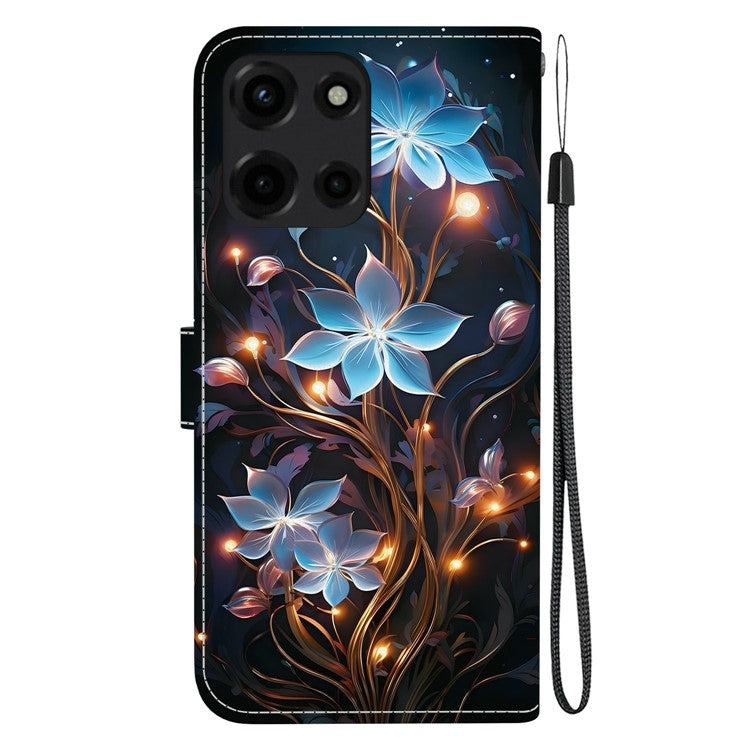 For Motorola Moto G 5G (2025) Case Pattern Printing Anti-Drop Leather Flip Wallet Phone Cover with Lanyard - Small Lantern Flower