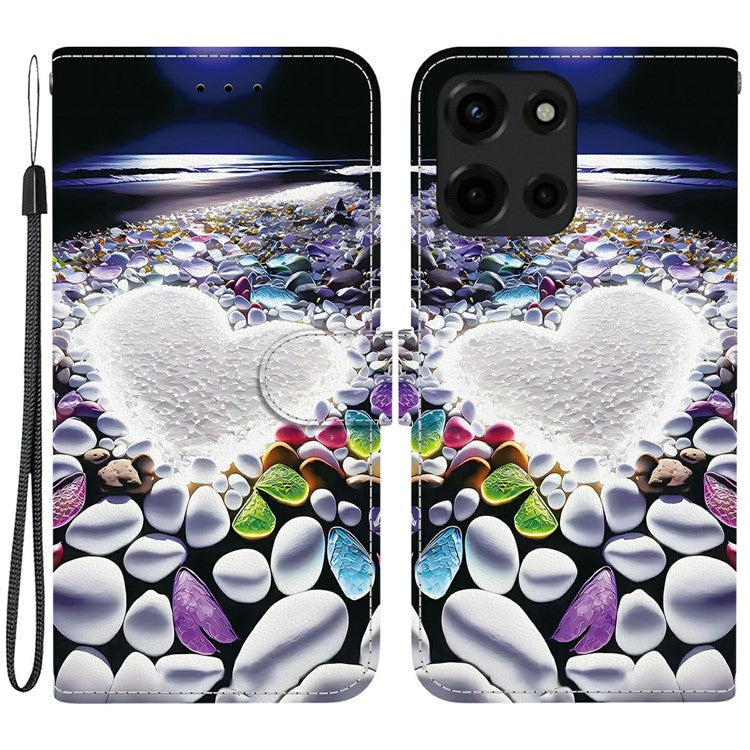 For Motorola Moto G 5G (2025) Case Pattern Printing Anti-Drop Leather Flip Wallet Phone Cover with Lanyard - Heart Shape