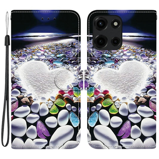 For Motorola Moto G 5G (2025) Case Pattern Printing Anti-Drop Leather Flip Wallet Phone Cover with Lanyard - Heart Shape