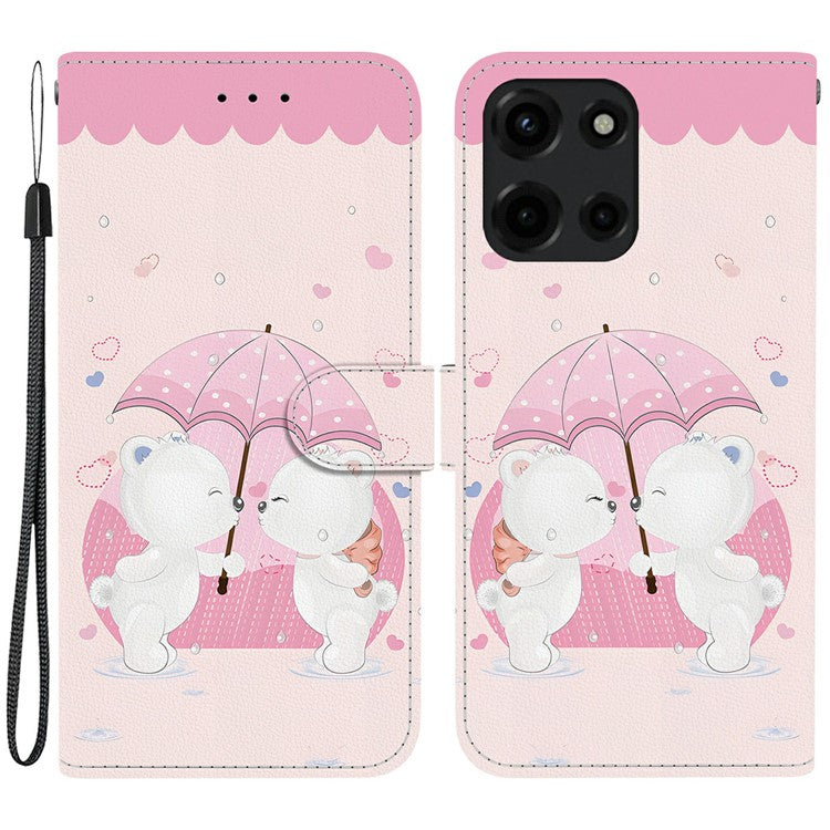 For Motorola Moto G 5G (2025) Case Pattern Printing Anti-Drop Leather Flip Wallet Phone Cover with Lanyard - Cartoon Couple Bear
