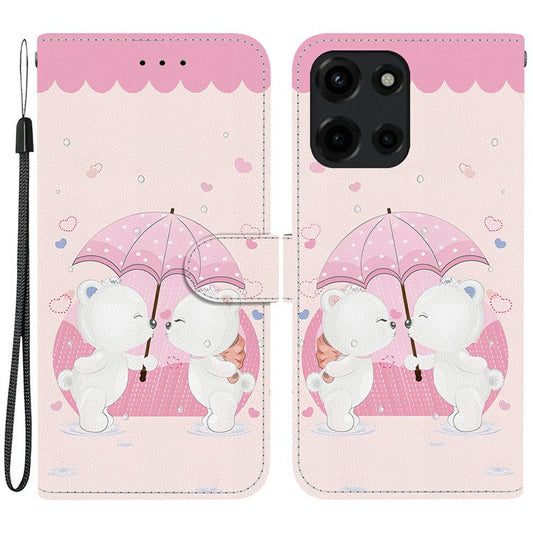 For Motorola Moto G 5G (2025) Case Pattern Printing Anti-Drop Leather Flip Wallet Phone Cover with Lanyard - Cartoon Couple Bear