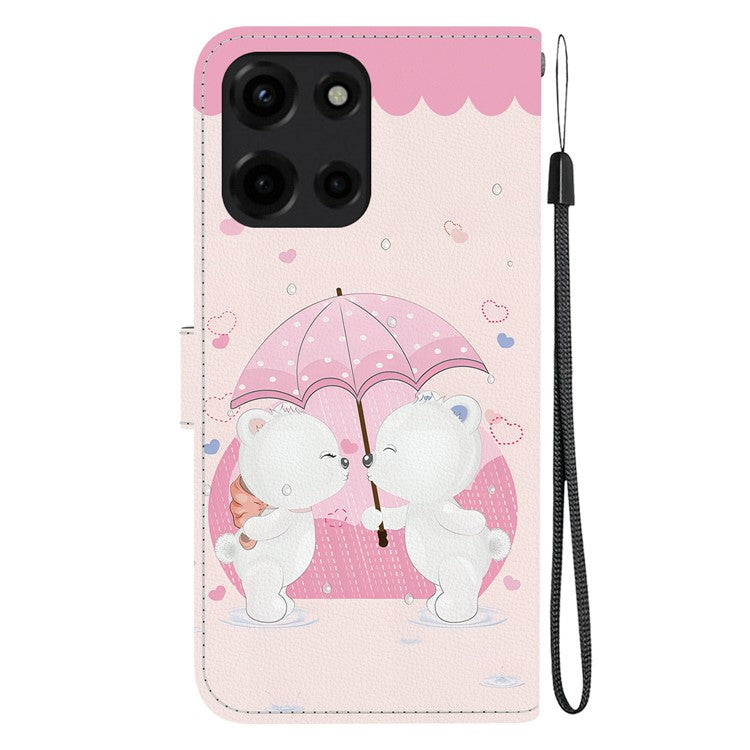 For Motorola Moto G 5G (2025) Case Pattern Printing Anti-Drop Leather Flip Wallet Phone Cover with Lanyard - Cartoon Couple Bear