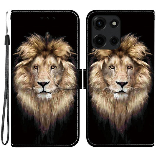 For Motorola Moto G 5G (2025) Case Pattern Printing Anti-Drop Leather Flip Wallet Phone Cover with Lanyard - Lion Head