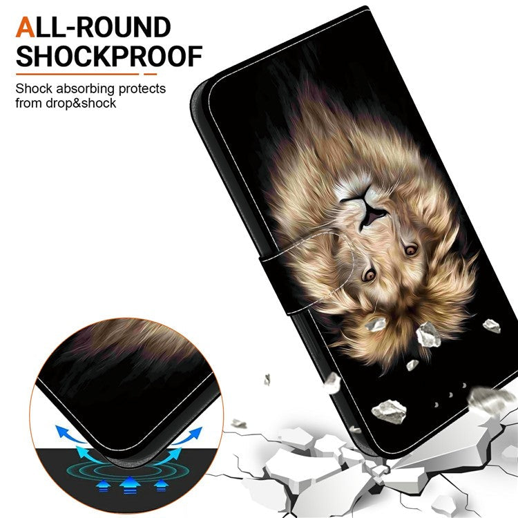 For Motorola Moto G 5G (2025) Case Pattern Printing Anti-Drop Leather Flip Wallet Phone Cover with Lanyard - Lion Head