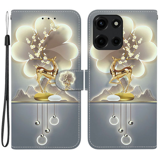 For Motorola Moto G Power (2025) Case Pattern Printing Anti-Drop Leather Flip Wallet Phone Cover with Lanyard - Sika Deer