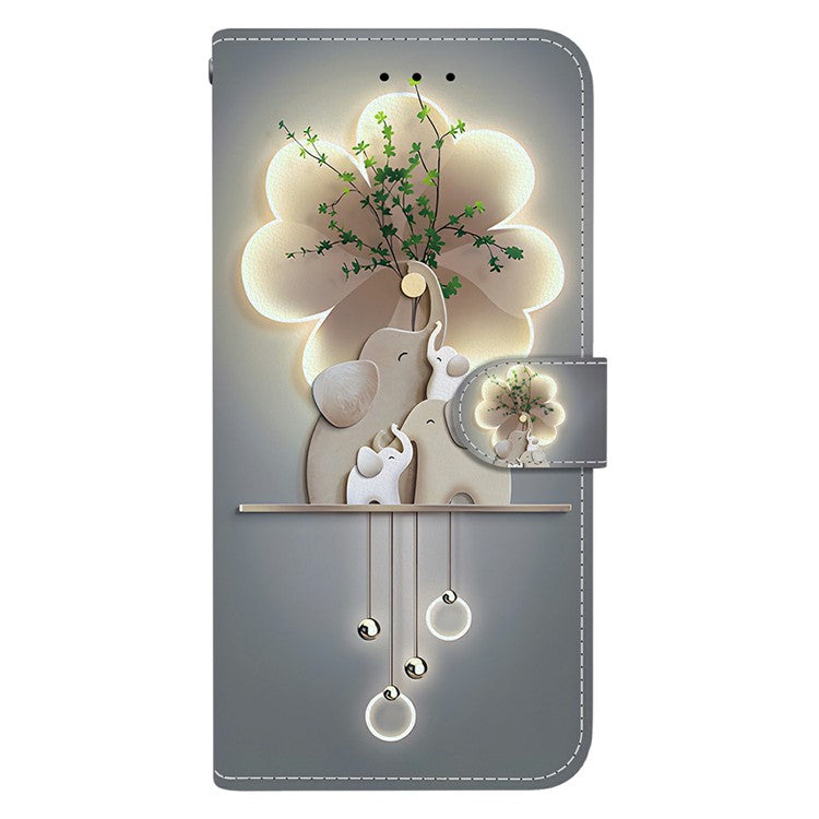 For Motorola Moto G Power (2025) Case Pattern Printing Anti-Drop Leather Flip Wallet Phone Cover with Lanyard - Three Elephants