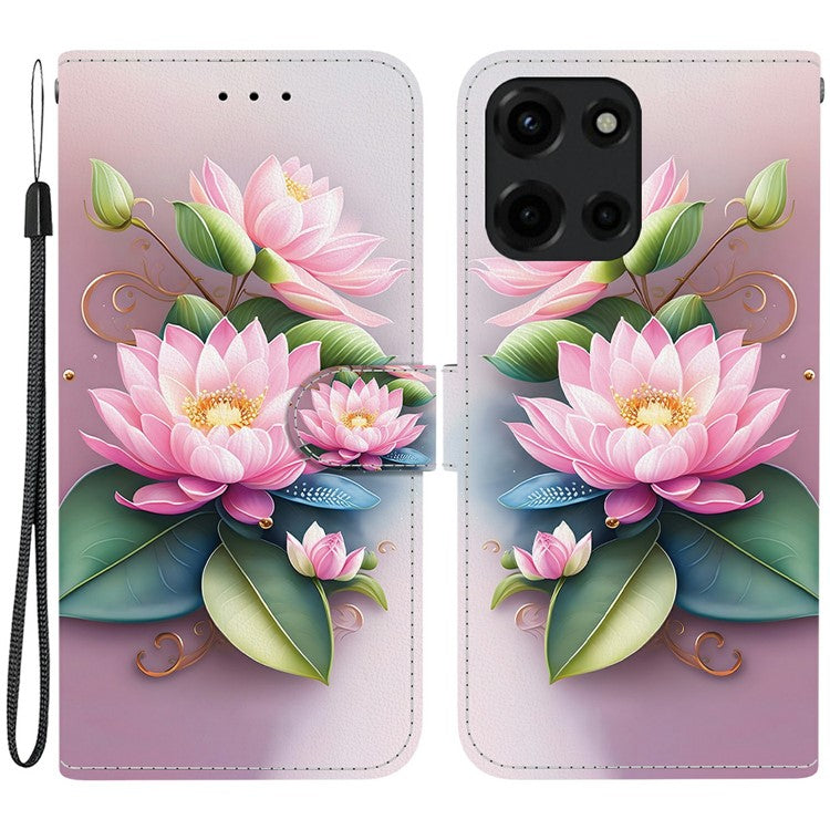 For Motorola Moto G Power (2025) Case Pattern Printing Anti-Drop Leather Flip Wallet Phone Cover with Lanyard - Lotus