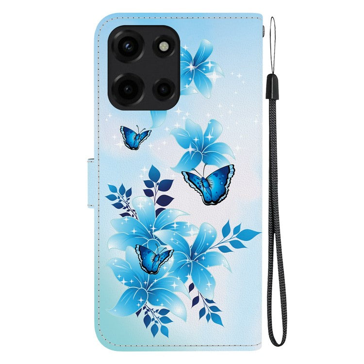 For Motorola Moto G Power (2025) Case Pattern Printing Anti-Drop Leather Flip Wallet Phone Cover with Lanyard - Blue Butterfly