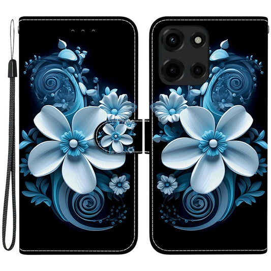 For Motorola Moto G Power (2025) Case Pattern Printing Anti-Drop Leather Flip Wallet Phone Cover with Lanyard - Black Orchid