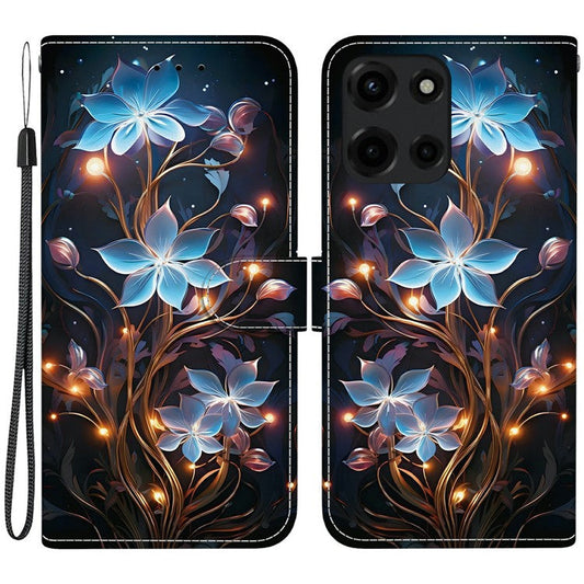 For Motorola Moto G Power (2025) Case Pattern Printing Anti-Drop Leather Flip Wallet Phone Cover with Lanyard - Small Lantern Flower