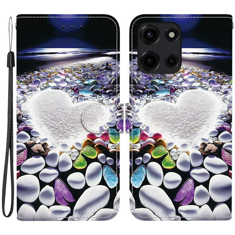 For Motorola Moto G Power (2025) Case Pattern Printing Anti-Drop Leather Flip Wallet Phone Cover with Lanyard - Heart Shape