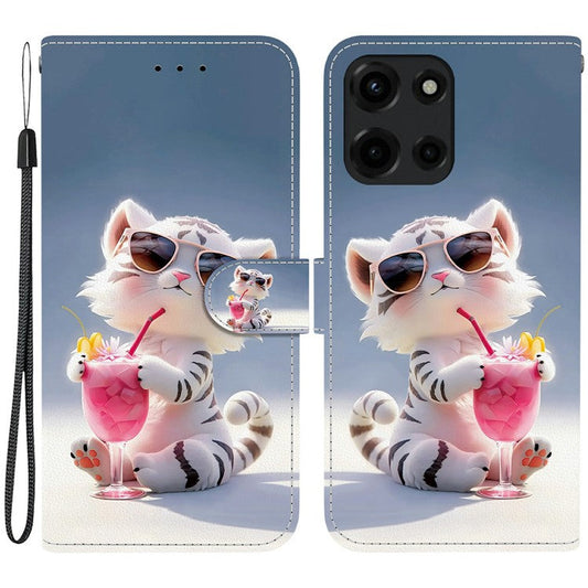For Motorola Moto G Power (2025) Case Pattern Printing Anti-Drop Leather Flip Wallet Phone Cover with Lanyard - Cartoon Tiger
