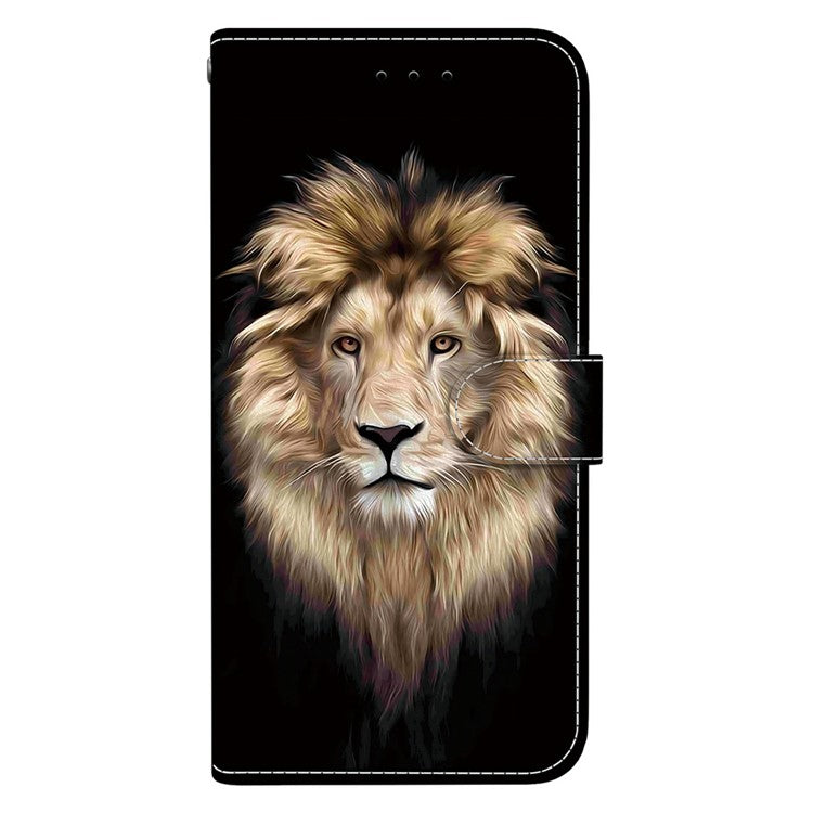 For Motorola Moto G Power (2025) Case Pattern Printing Anti-Drop Leather Flip Wallet Phone Cover with Lanyard - Lion Head