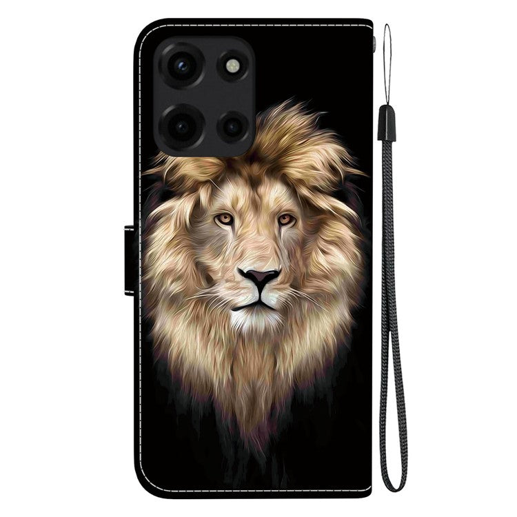 For Motorola Moto G Power (2025) Case Pattern Printing Anti-Drop Leather Flip Wallet Phone Cover with Lanyard - Lion Head