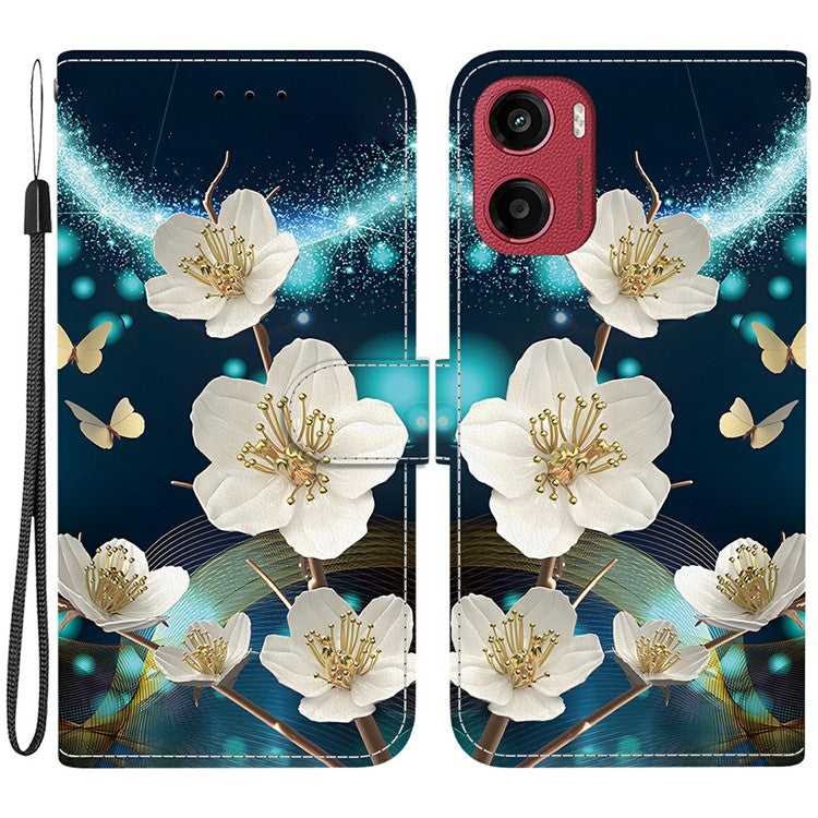 For Motorola Moto G05 4G  /  E15 4G Case Pattern Printing Anti-Drop Leather Flip Wallet Phone Cover with Lanyard - Magnolia