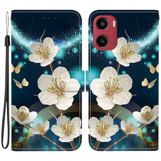 For Motorola Moto G05 4G  /  E15 4G Case Pattern Printing Anti-Drop Leather Flip Wallet Phone Cover with Lanyard - Magnolia