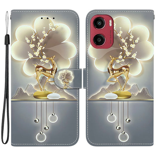 For Motorola Moto G05 4G  /  E15 4G Case Pattern Printing Anti-Drop Leather Flip Wallet Phone Cover with Lanyard - Sika Deer