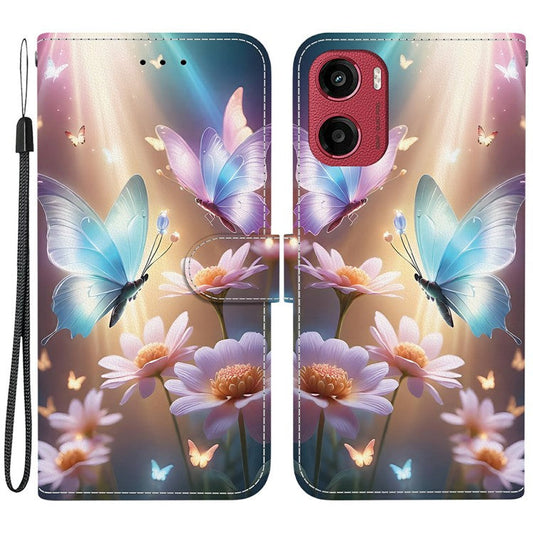 For Motorola Moto G05 4G  /  E15 4G Case Pattern Printing Anti-Drop Leather Flip Wallet Phone Cover with Lanyard - Butterfly Floral