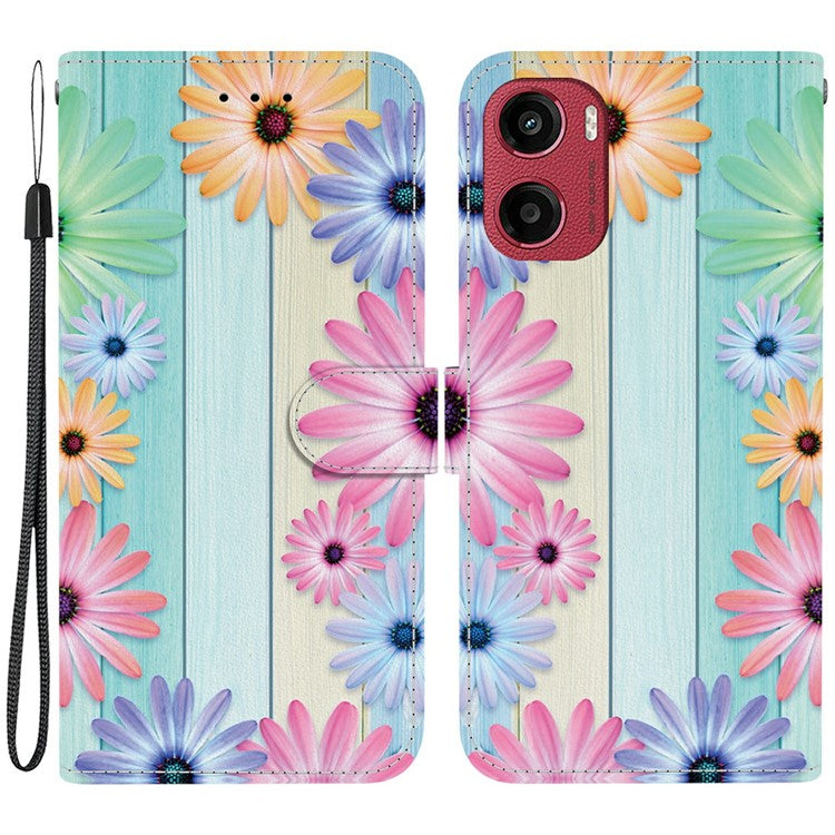 For Motorola Moto G05 4G  /  E15 4G Case Pattern Printing Anti-Drop Leather Flip Wallet Phone Cover with Lanyard - Sunflower