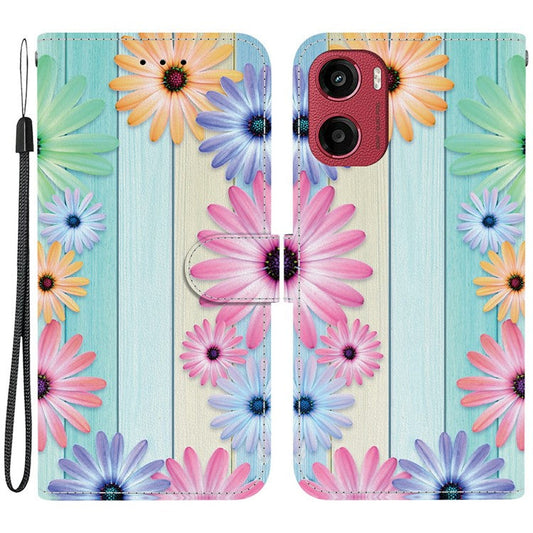 For Motorola Moto G05 4G  /  E15 4G Case Pattern Printing Anti-Drop Leather Flip Wallet Phone Cover with Lanyard - Sunflower