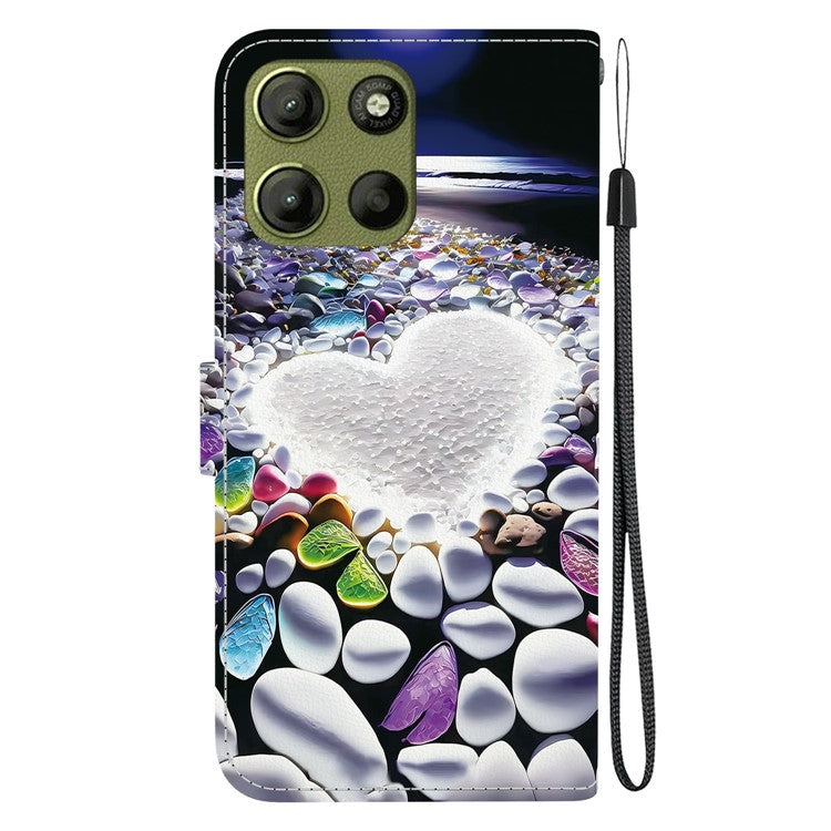 For Motorola Moto G15 4G Case Pattern Printing Anti Drop Leather Flip Wallet Phone Cover with Lanyard - Heart Shape