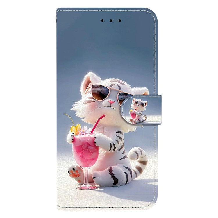 For Motorola Moto G15 4G Case Pattern Printing Anti Drop Leather Flip Wallet Phone Cover with Lanyard - Cartoon Tiger