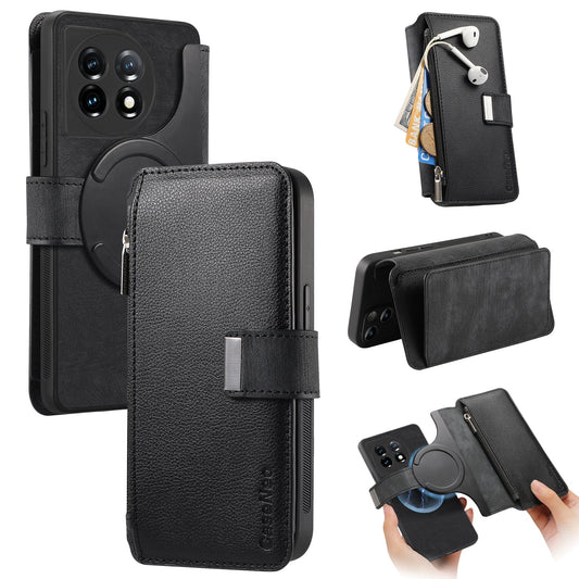 For OnePlus 11 5G CASENEO MW-02 Detachable Magnetic Leather Wallet Phone Cover - Black