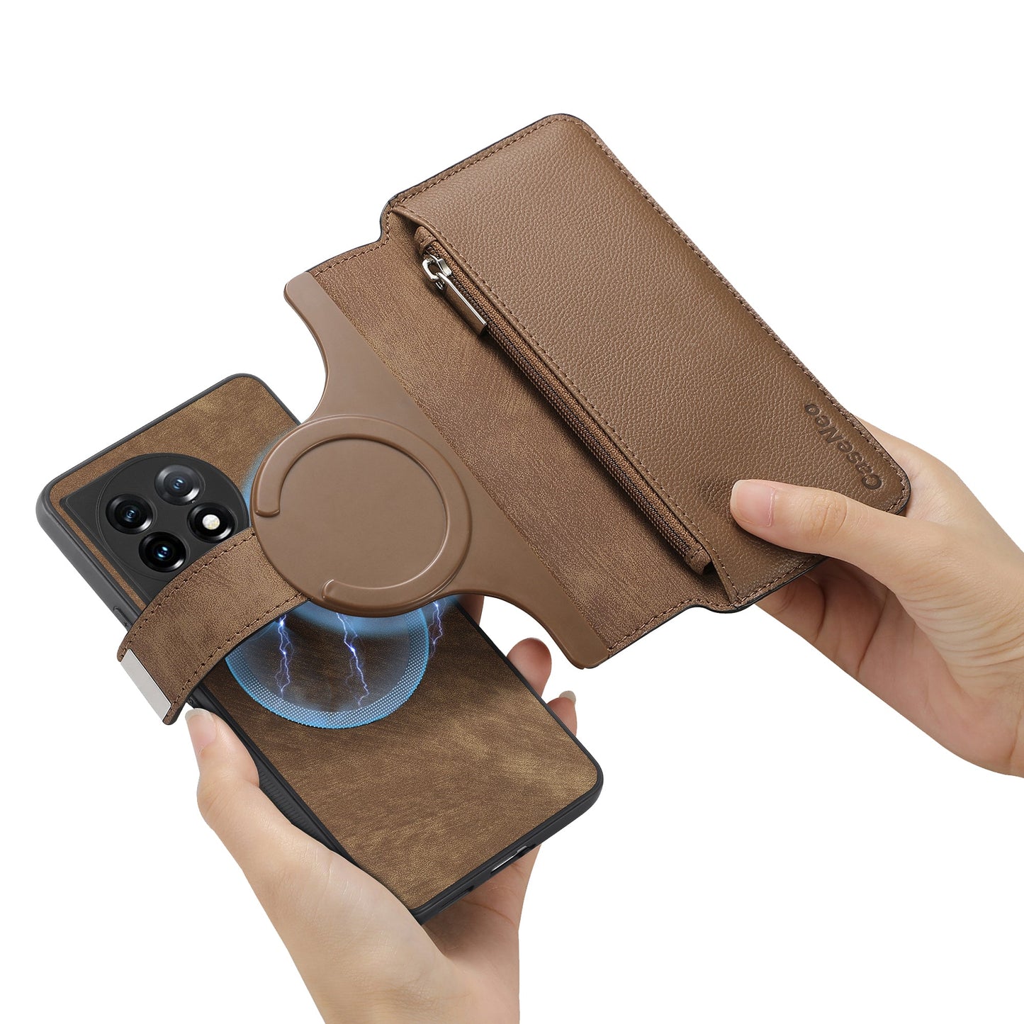 For OnePlus 11 5G CASENEO MW-02 Detachable Magnetic Leather Wallet Phone Cover - Brown