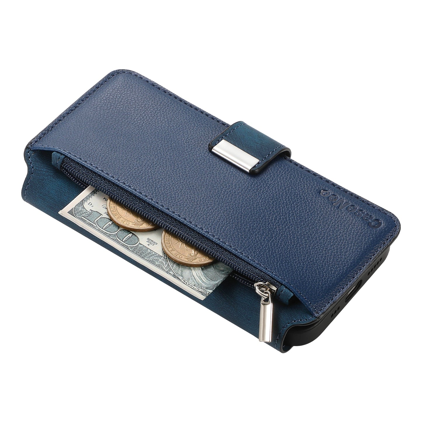 For OnePlus 11 5G CASENEO MW-02 Detachable Magnetic Leather Wallet Phone Cover - Dark Blue