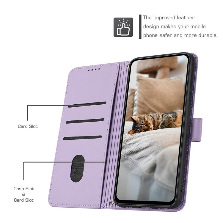 For Motorola Moto G15 4G Case with Strap Cats Imprint Leather Wallet Phone Cover - Purple