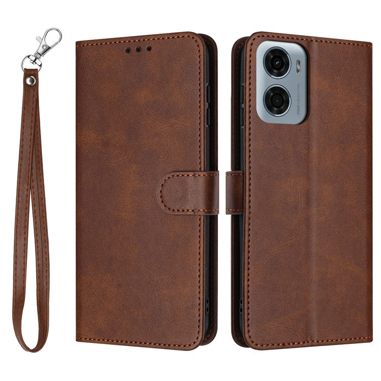 For Motorola Moto G05 4G Case Flip Stand PU Leather Wallet Phone Cover Calf Texture - Brown
