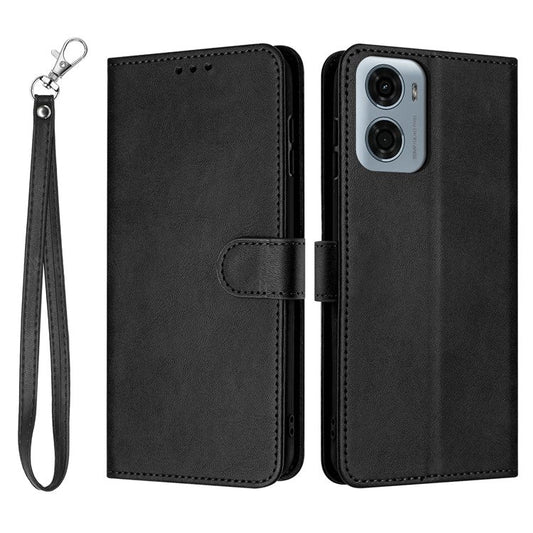 For Motorola Moto G05 4G Case Flip Stand PU Leather Wallet Phone Cover Calf Texture - Black