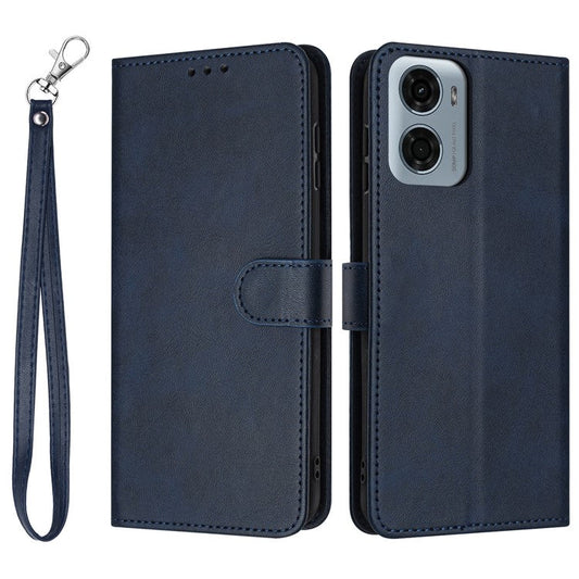 For Motorola Moto G05 4G Case Flip Stand PU Leather Wallet Phone Cover Calf Texture - Sapphire
