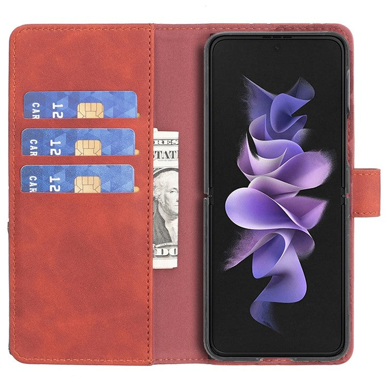 BINFEN COLOR For Samsung Galaxy Z Fold3 5G Imprinted Geometric Pattern PU Leather Cover Magnetic Closure Stand Full Protection Flip Wallet Phone Case - Brown
