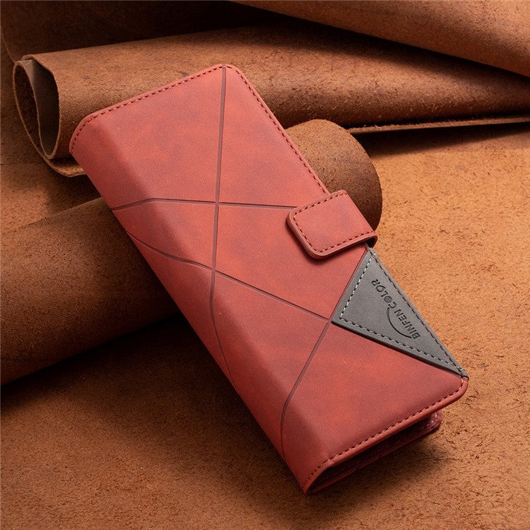 BINFEN COLOR For Samsung Galaxy Z Fold3 5G Imprinted Geometric Pattern PU Leather Cover Magnetic Closure Stand Full Protection Flip Wallet Phone Case - Brown