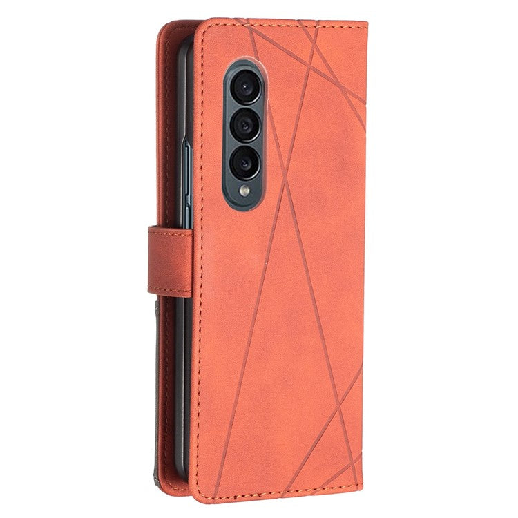 BINFEN COLOR For Samsung Galaxy Z Fold3 5G Imprinted Geometric Pattern PU Leather Cover Magnetic Closure Stand Full Protection Flip Wallet Phone Case - Brown