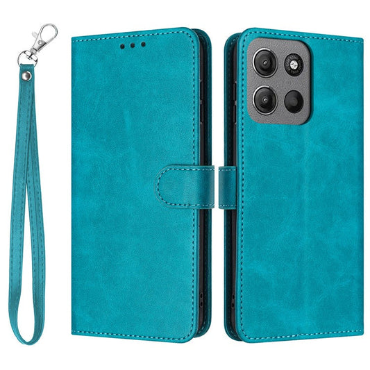 For Motorola Moto G15 4G Case Flip Stand PU Leather Wallet Phone Cover Calf Texture - Green