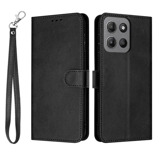 For Motorola Moto G15 4G Case Flip Stand PU Leather Wallet Phone Cover Calf Texture - Black